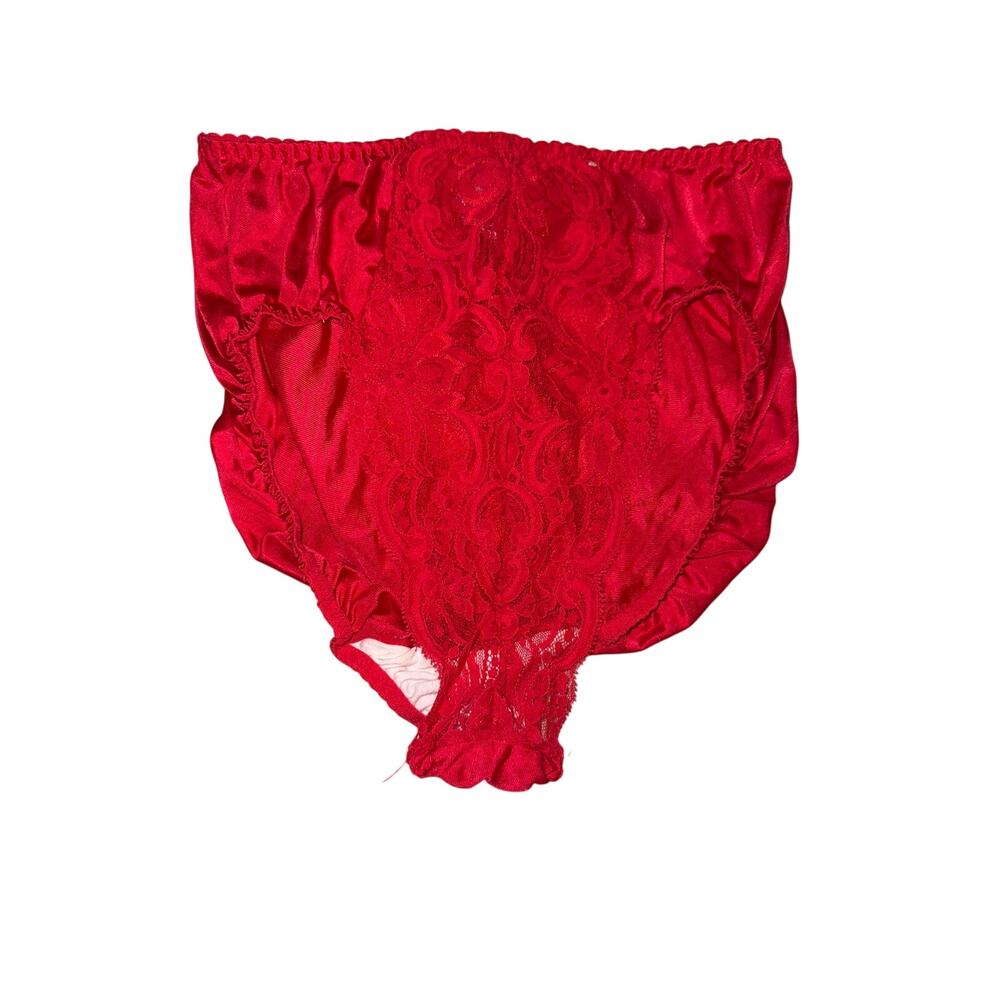 Vintage Olga Red Satin Lace Full Brief Panties Size Large USA Made